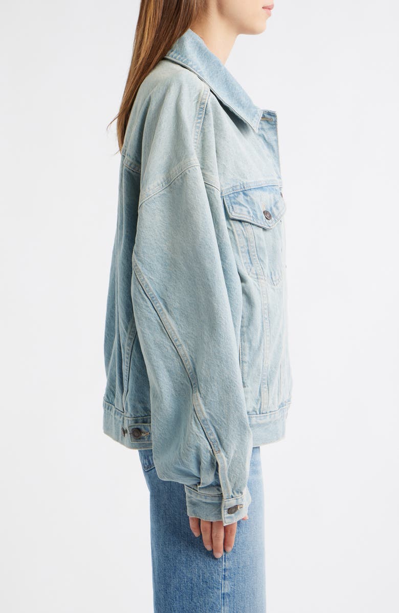 Topshop Oversize Balloon Sleeve Denim Jacket, Alternate, color, Light Blue
