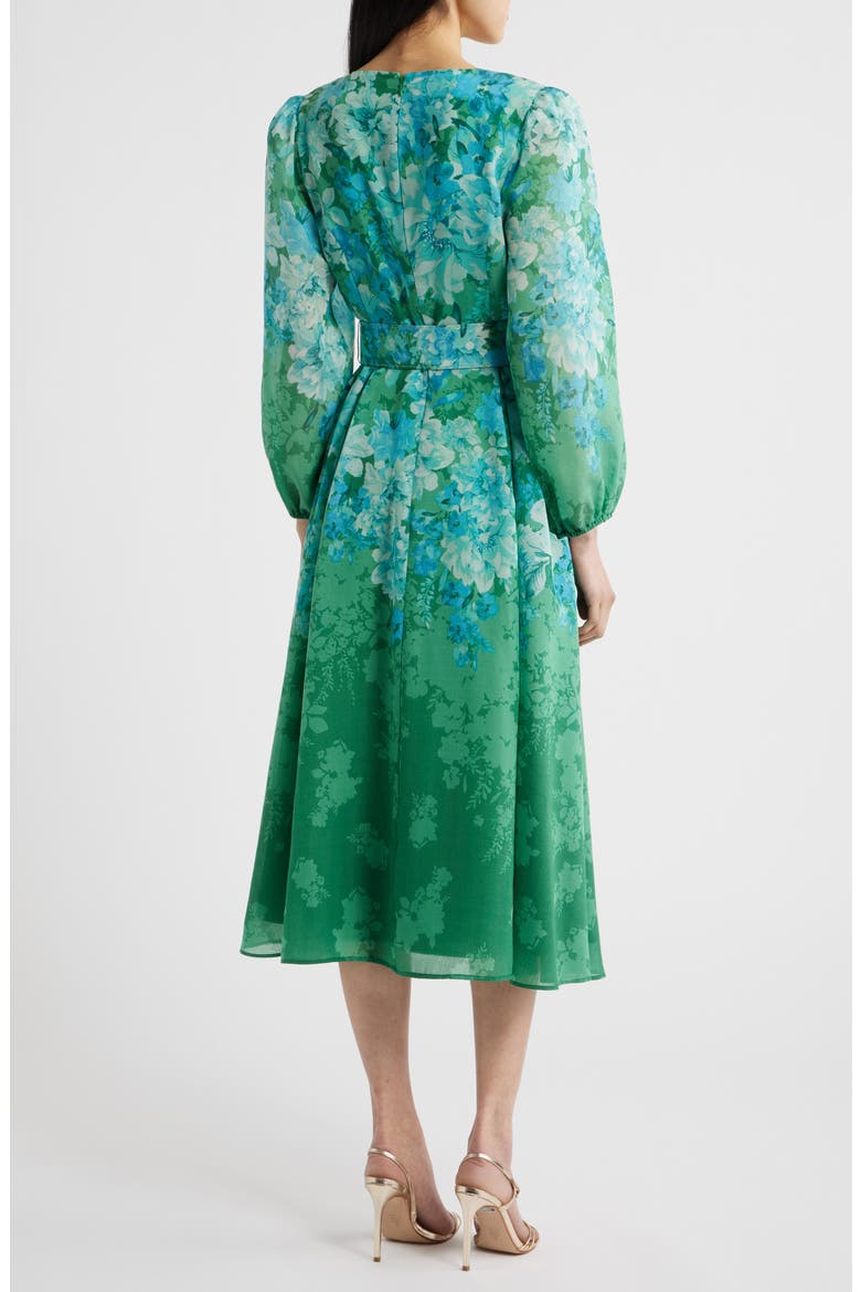 Long Sleeve Floral Print Midi Dress, Alternate, color, GREEN