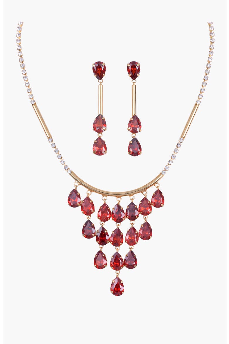 Apple Crystal Necklace and Earring Set, Main, color, Ruby Red