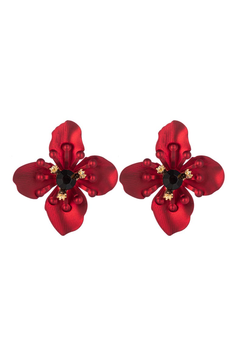 Jasmine Flower Statement Stud Earrings, Main, color, RED
