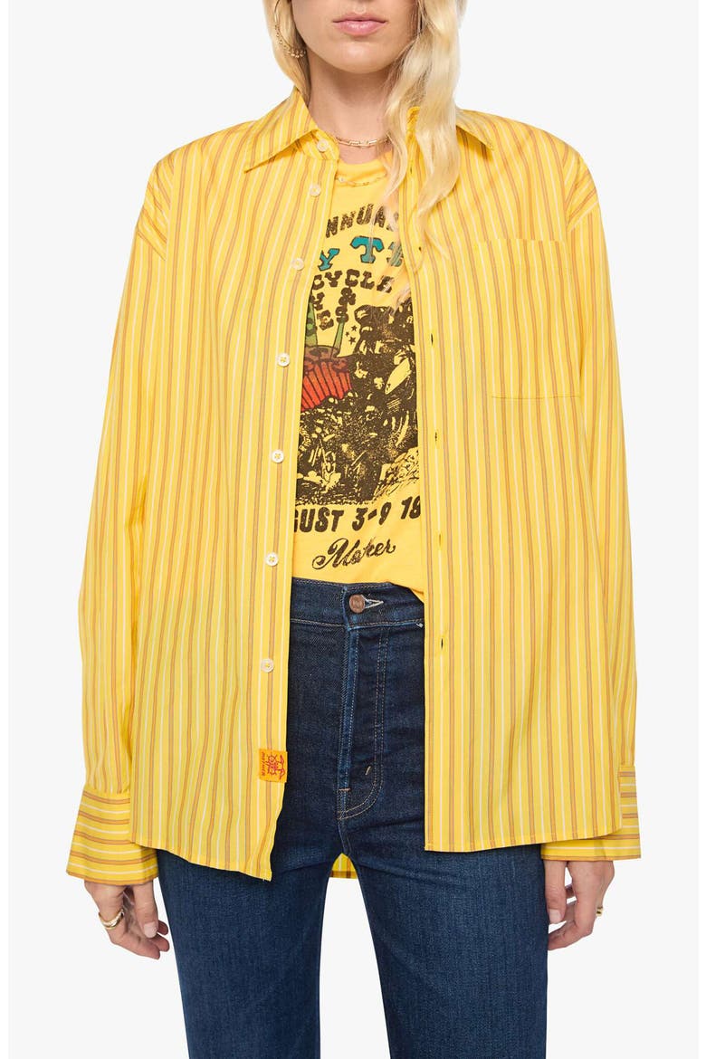 The Roomie Frenchie Oversized Striped Cotton Shirt, Main, color, YELLOW STRIPE