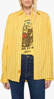 MOTHER The Roomie Frenchie Oversized Striped Cotton Shirt