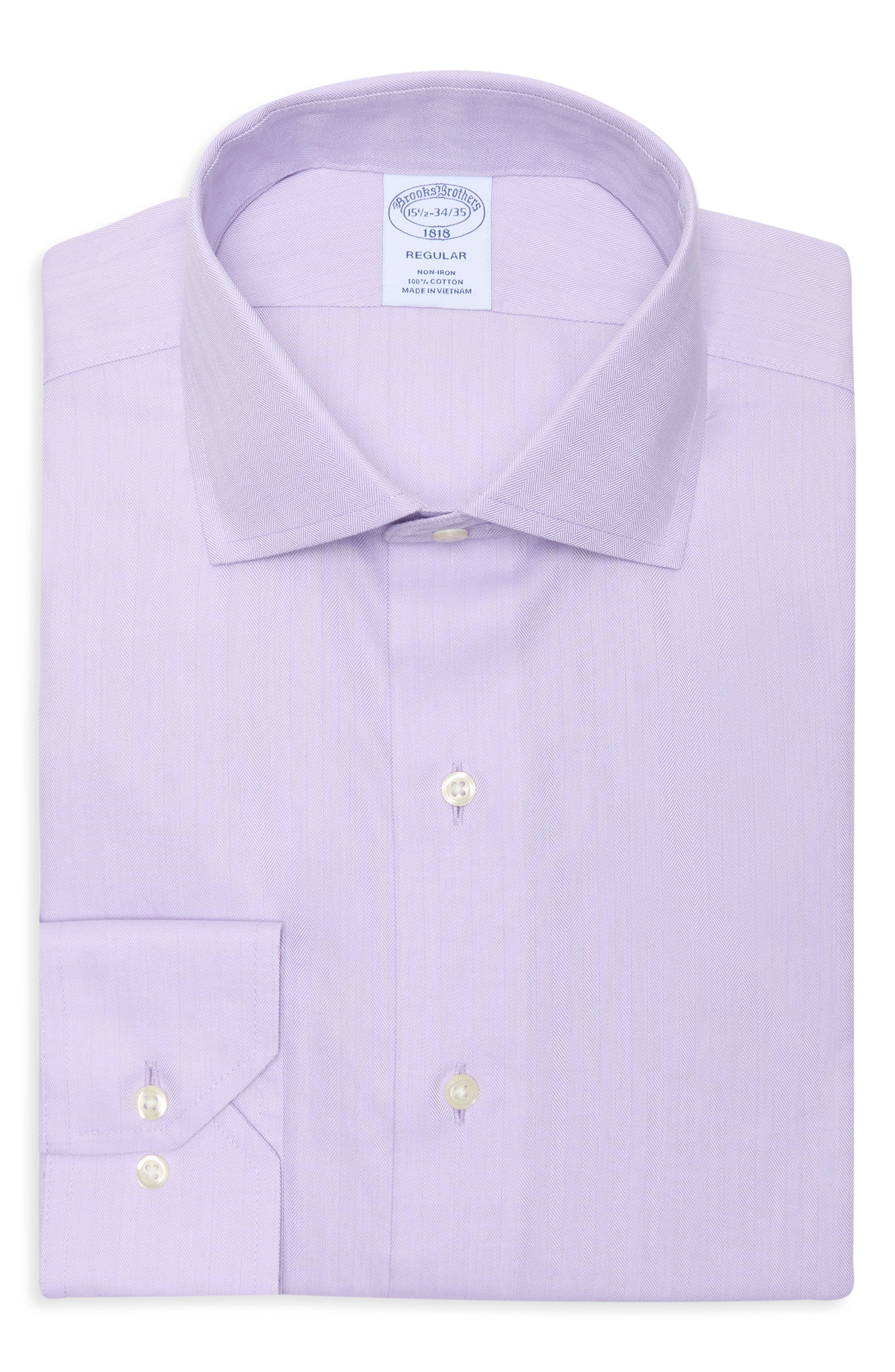 Brooks Brothers Regular Fit Herringbone Non-Iron Cotton Dress Shirt