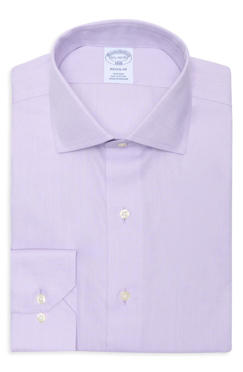 Brooks Brothers Regular Fit Herringbone Non-Iron Cotton Dress Shirt, Main, color, Viola