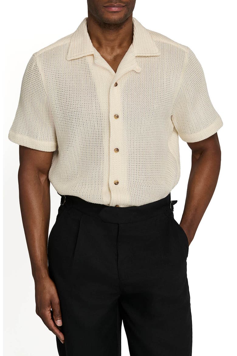 Bedford Crochet Camp Shirt, Main, color, BEIGE