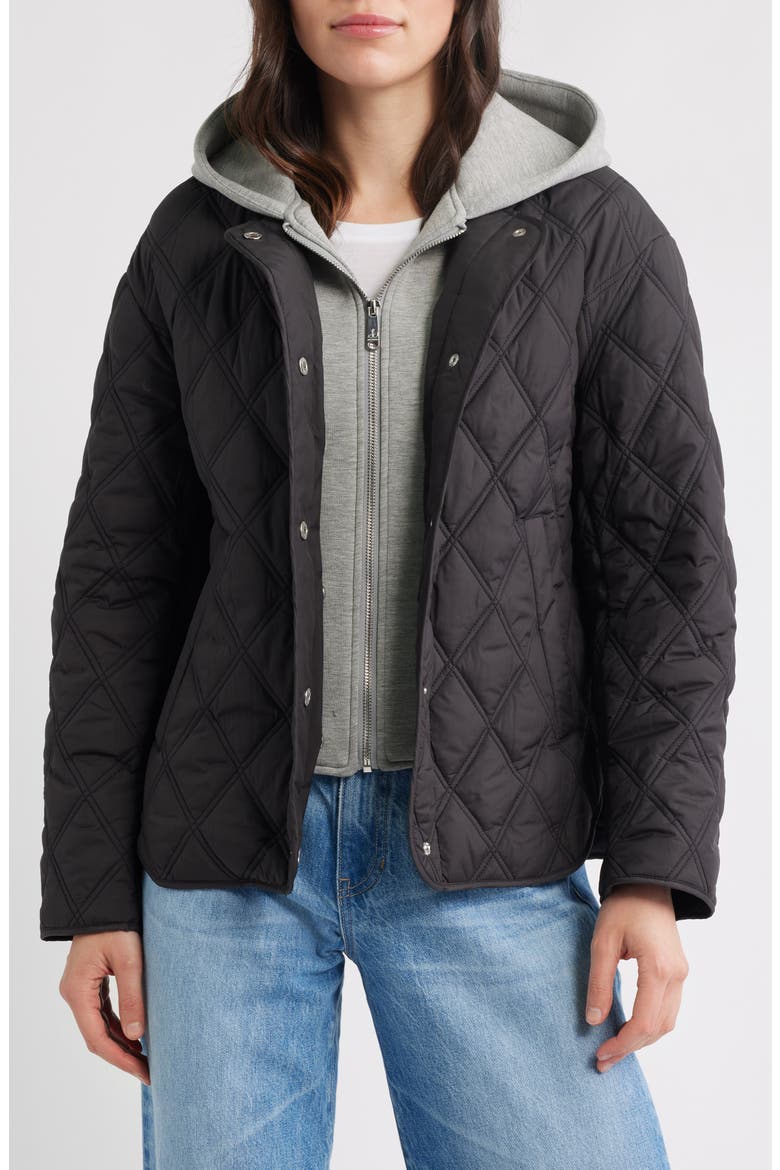 Hoodie Bib Quilted Jacket, Alternate, color, BLACK