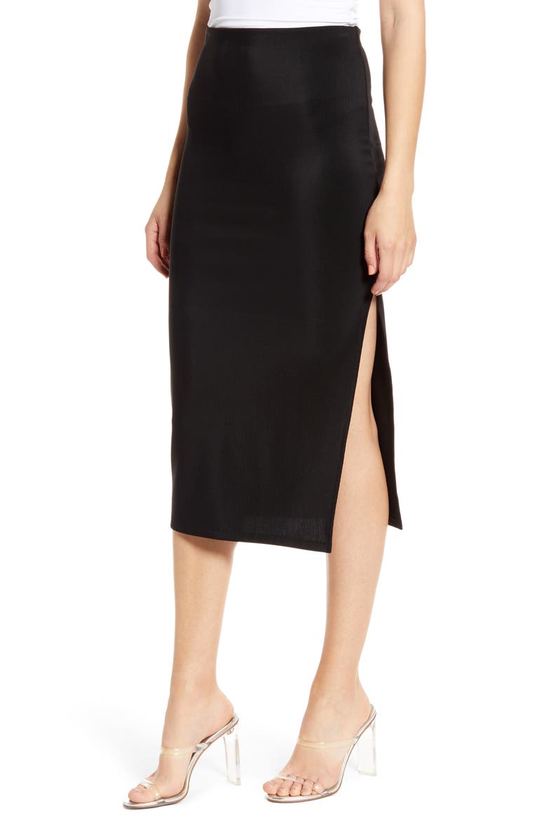 High Side Slit Pencil Skirt, Main, color, BLACK