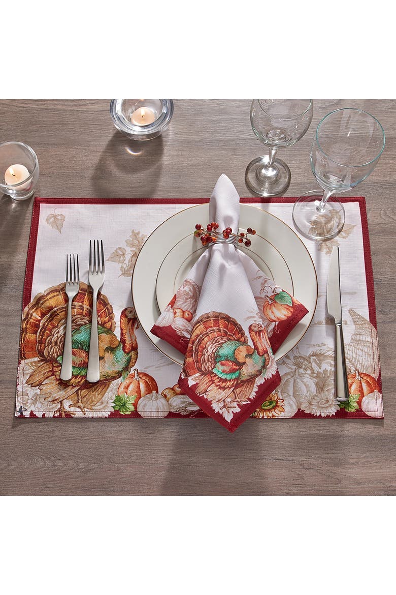 Holiday Turkey Bordered Fall Napkins Set of 8 Multicolor - 17"W x 17"L, Alternate, color, Multicolor