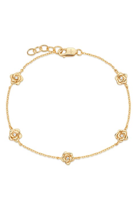 Cubic Zirconia Birthstone Flower Station Bracelet