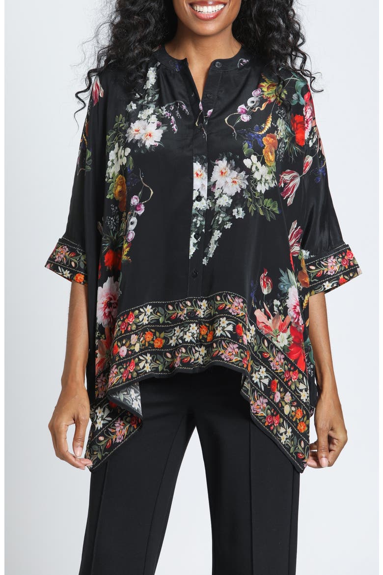 Front Button Kimono Top, Main, color, CARBON/CRIMSON MULTI