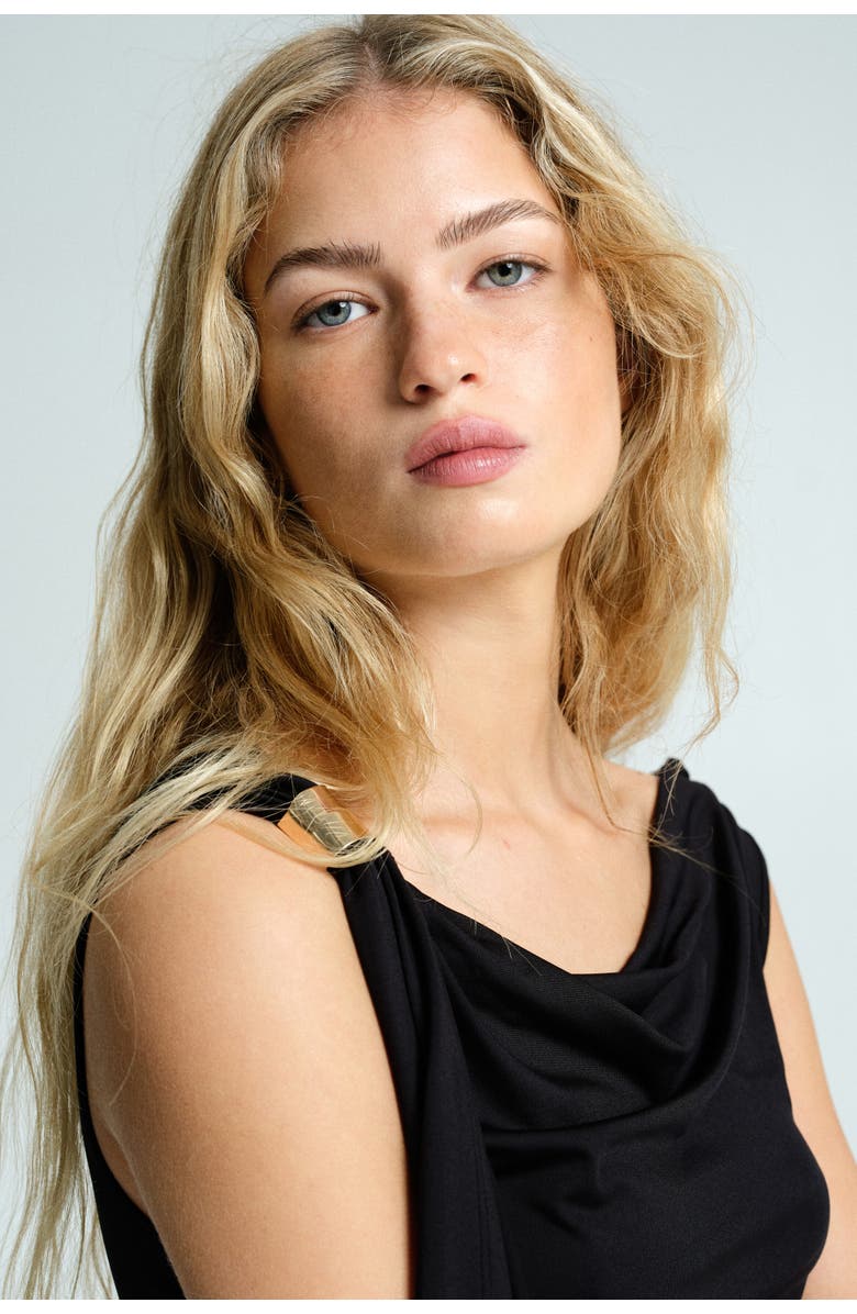 H&M Draped One-shoulder Dress, Alternate, color, Black