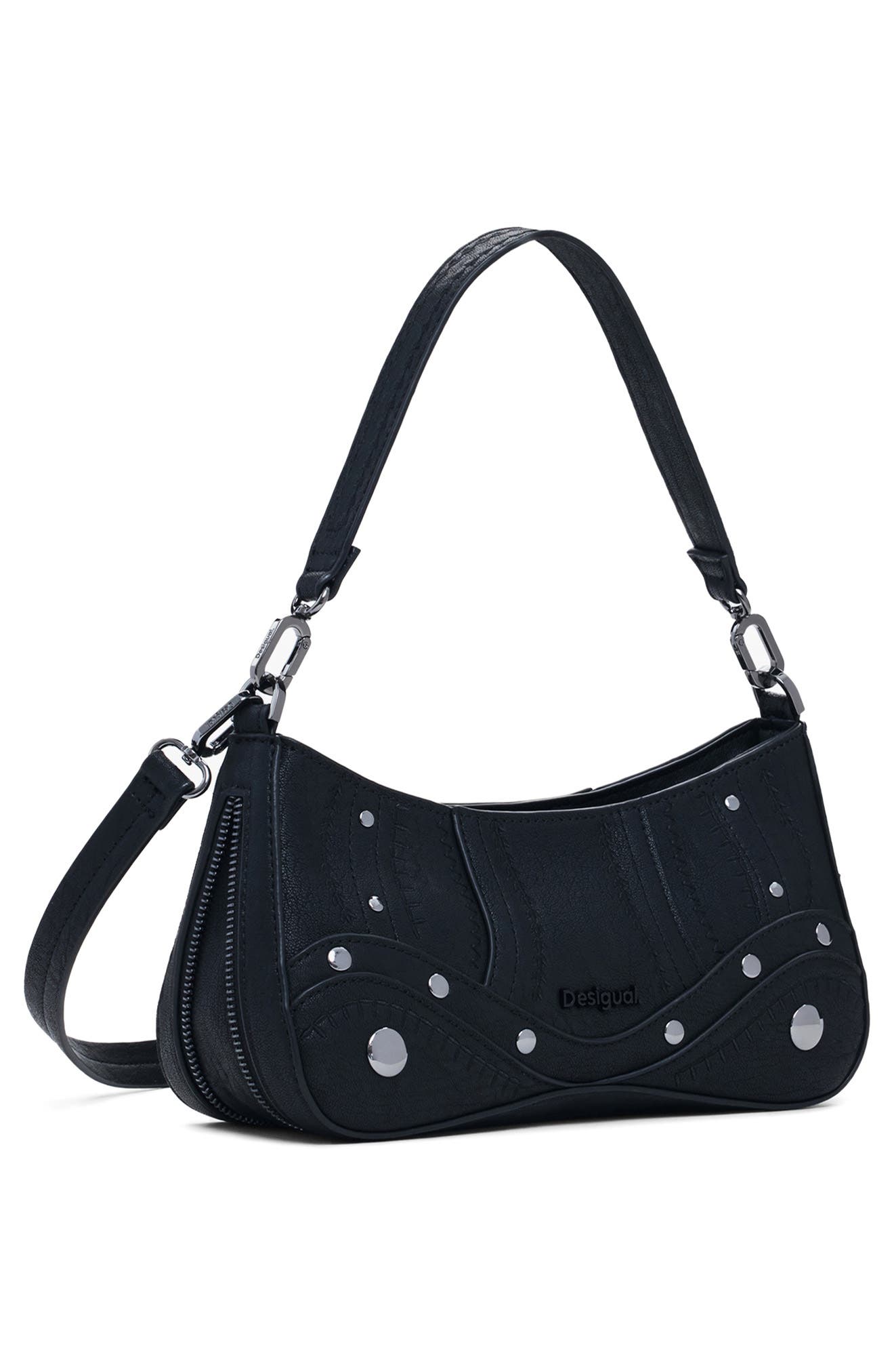 Desigual Embroidered Faux Leather Crossbody Bag, Alternate, color, Black