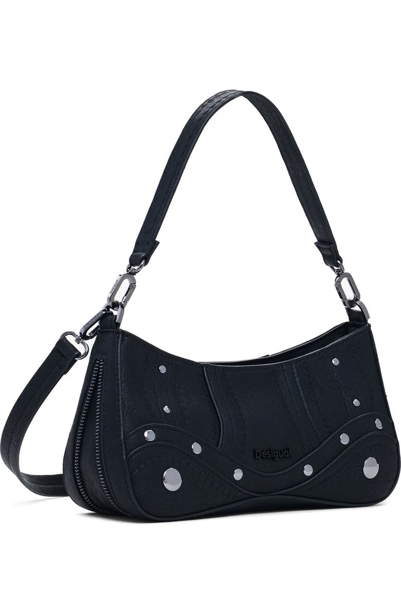 Desigual Embroidered Faux Leather Crossbody Bag, Alternate, color, Black