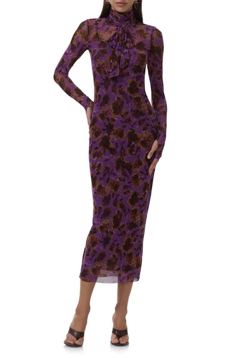 AFRM Bryony Turtleneck Long Sleeve Mesh Maxi Dress, Alternate, color, Violet Haze Floral
