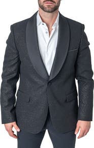 Maceoo Ceremonial Black Glitter Shawl Collar Dinner Jacket