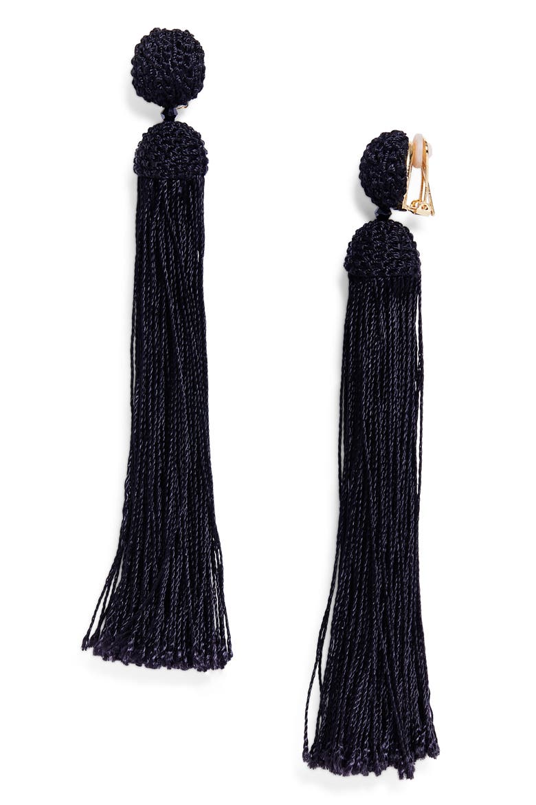Silk Rope Tassel Clip-On Earrings, Main, color, BLACK