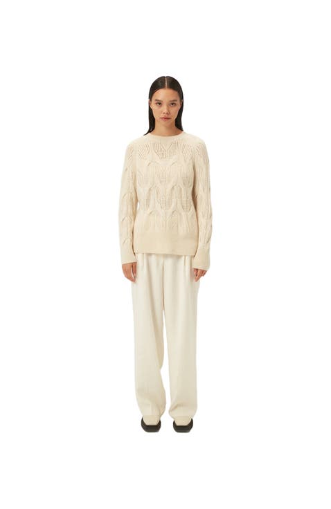 Ajour-Knit Cashmere Crew-Neck Sweater