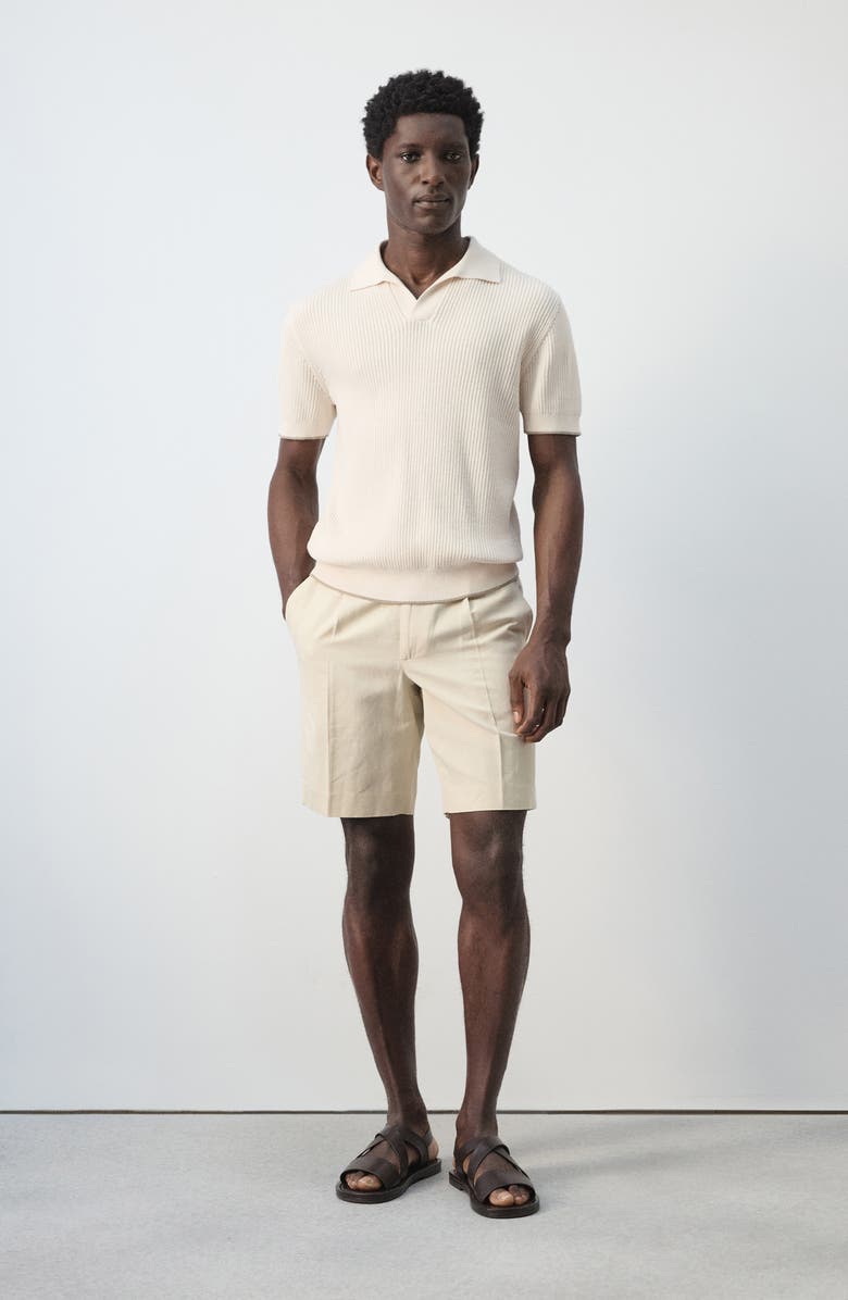 MANGO Tipped Cotton Blend Polo, Alternate, color, Sand