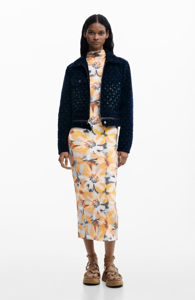 Desigual Floral Print Cap Sleeve Dress, Alternate, color, Light Orange