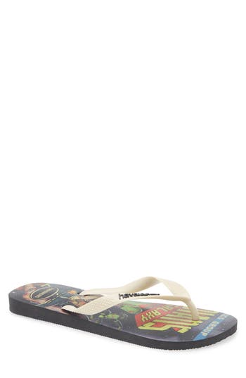 Havaianas X Marvel Flip Flop In Black/beige Straw