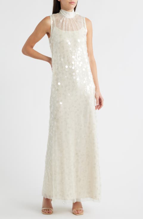 Sequin Embellished Sleeveless Evening Dress
