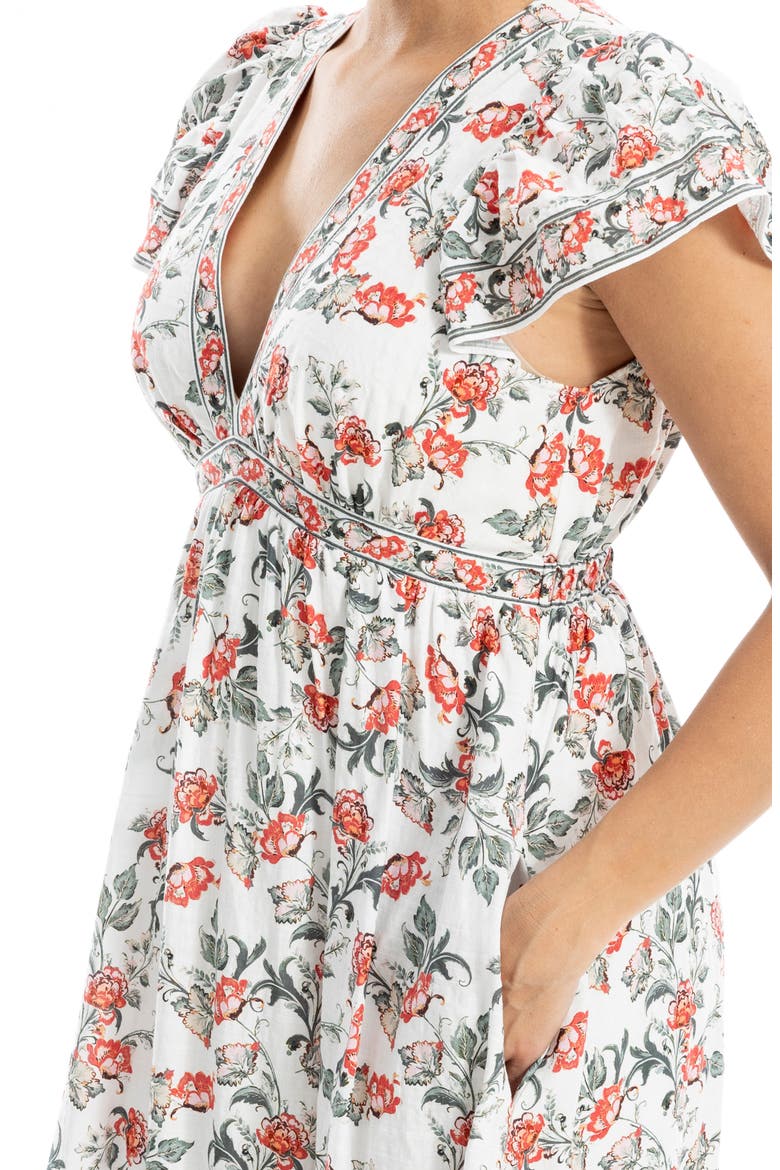 Floral Flutter Sleeve Maxi Dress, Alternate, color, CRMRDPBL-CREAM/RED PASSION BLOOMS
