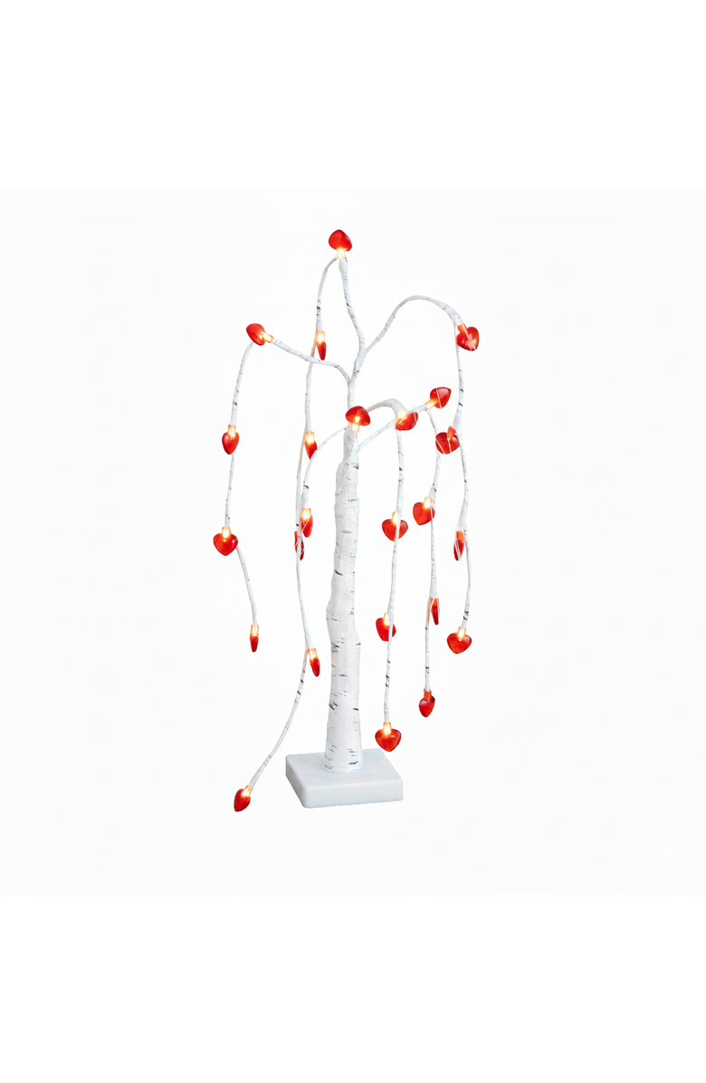 NEARLY NATURAL 2-ft Pre-Lit Artificial Valentine's Day Willow Tree with 24 Heart Shaped LED Lights, Main, color, White