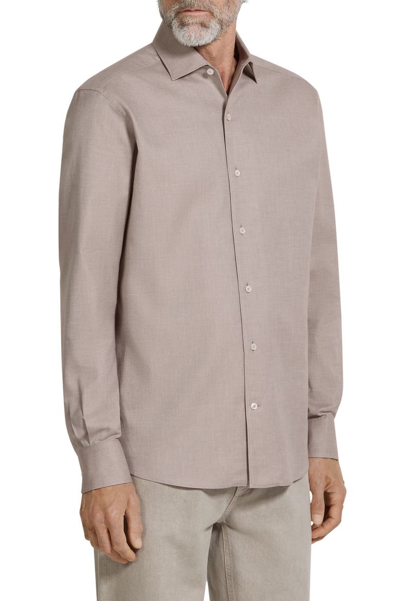 Cashco Cotton & Cashmere Oxford Button-Up Shirt, Main, color, LIGHT TAUPE