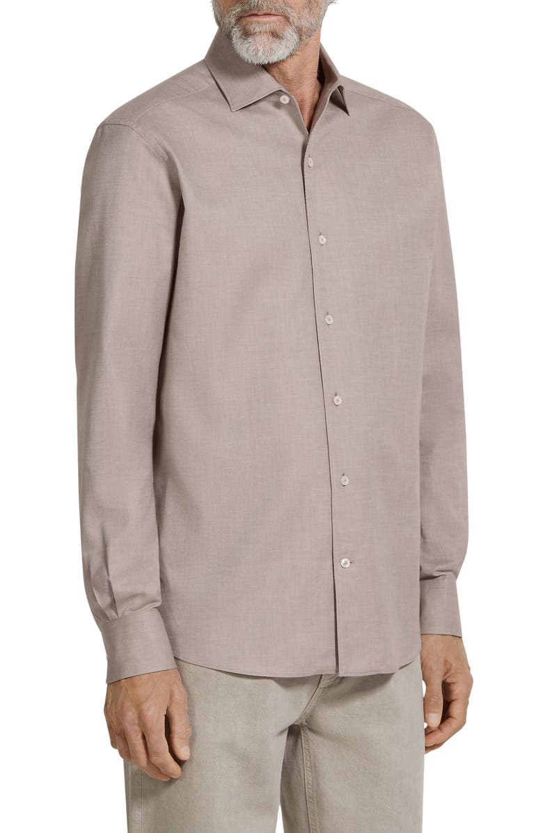ZEGNA Cashco Cotton & Cashmere Oxford Button-Up Shirt, Main, color, Light Taupe