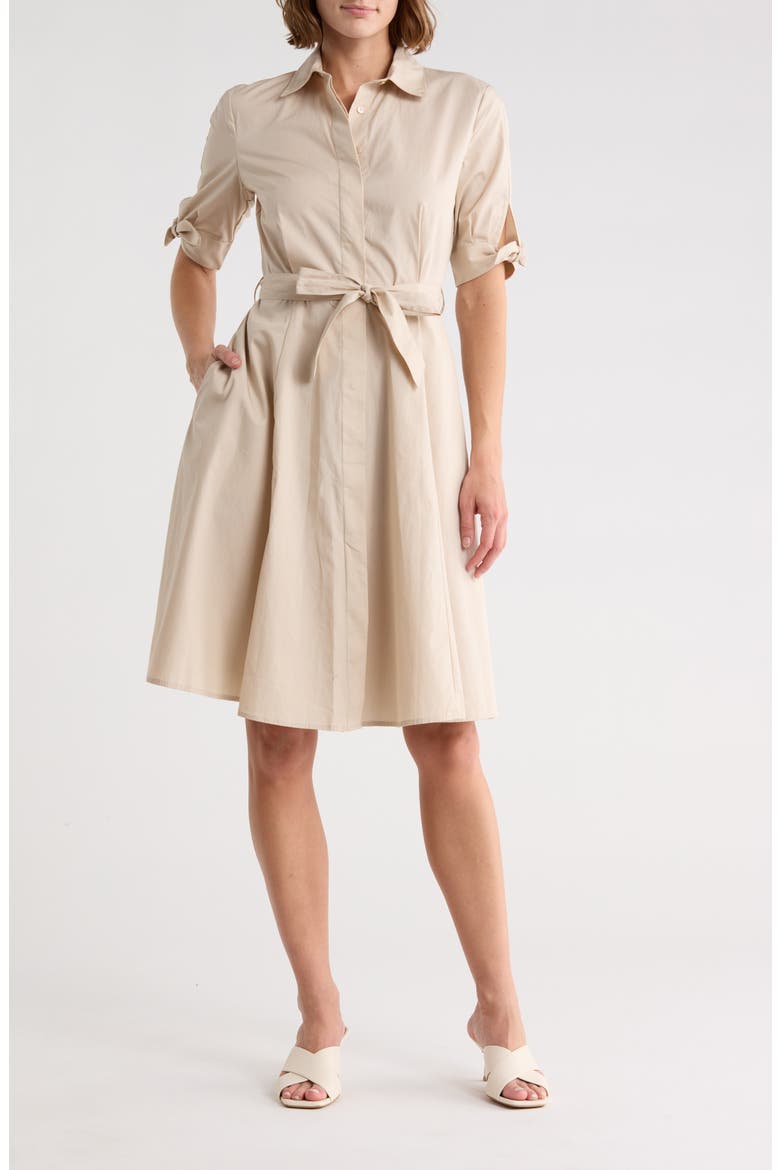 Solid Cotton Shoulder Tie Shirtdress, Main, color, KHAKI