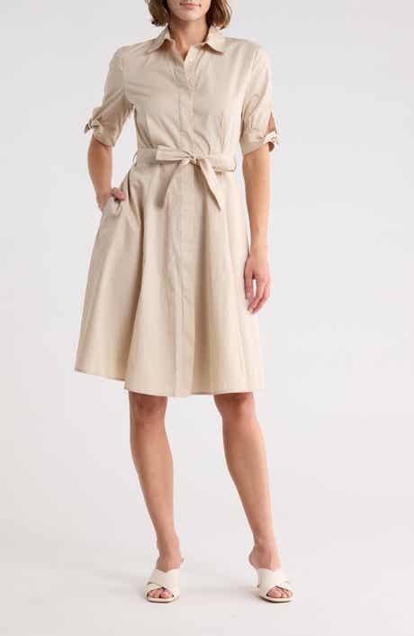 Calvin Klein Solid Cotton Shoulder Tie Shirtdress