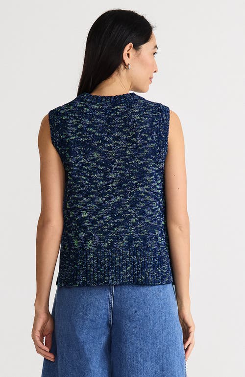 Lands' End Cotton Tweed Textured Crewneck Vest Sweater In Blue