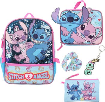 x Disney<sup>®</sup> Kids' Stitch and Angel Five-Piece Backpack Set