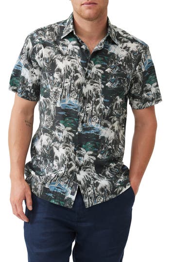 Rodd & Gunn Dakota Street Printed Short Sleeve Shirt In Twilight