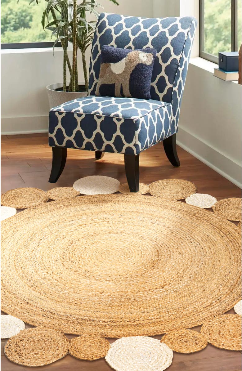 JONATHAN Y Ayana Two-Tone Jute Hippy Circle Round Area Rug, Alternate, color, Natural/Cream