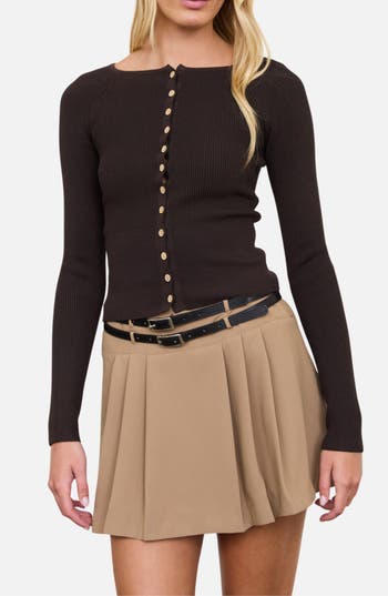 Blu Pepper Ribbed Cardigan In Brown
