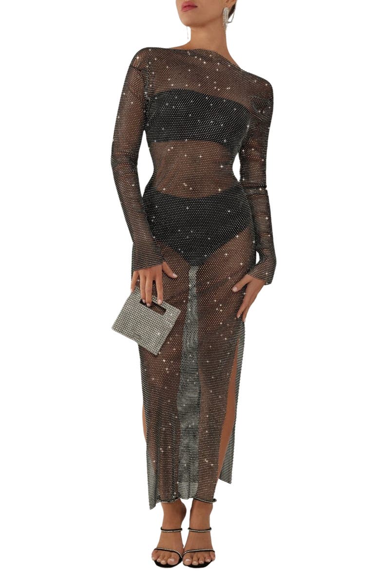 HEIRESS BEVERLY HILLS Crystal Mesh Long Sleeve Dress, Alternate, color,