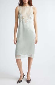 JULIE KEGELS Floral Cutwork Satin & Sheer Silk Organza Dress