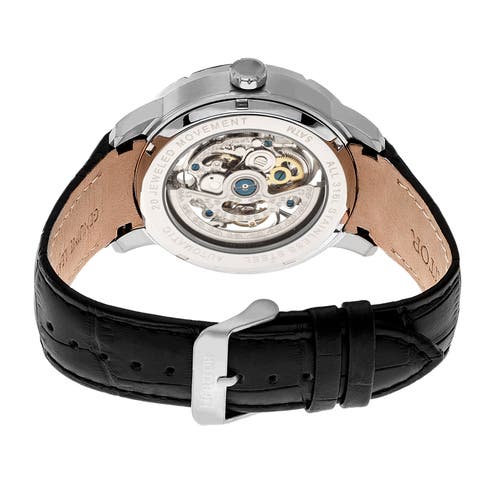 Heritor Automatic Ryder Skeleton Leather-band Watch In Black/silver