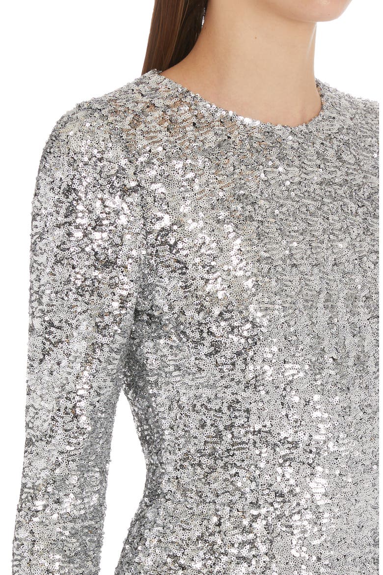 Long Sleeve Sequin Midi Dress, Alternate, color, S0998 ARGENTO