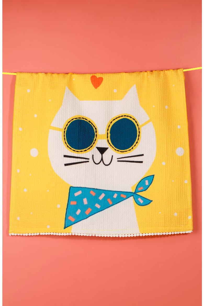 Cool Cats Set of 3 Cotton Kitchen Towels, Alternate, color, BLUE/ YELLOW/ BLACK