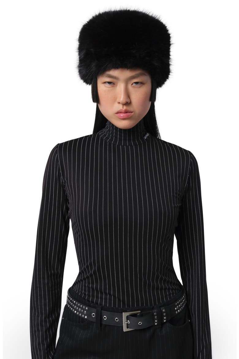 Margot Faux Fur Pillobox Hat, Alternate, color, NOIR