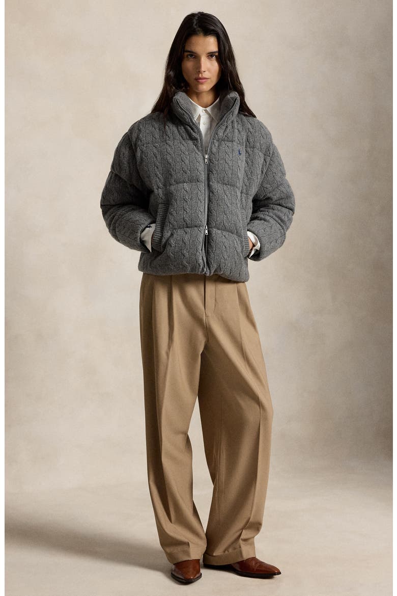Cable Wool & Cashmere Puffer Jacket, Alternate, color, FLANNEL GREY HEATHER