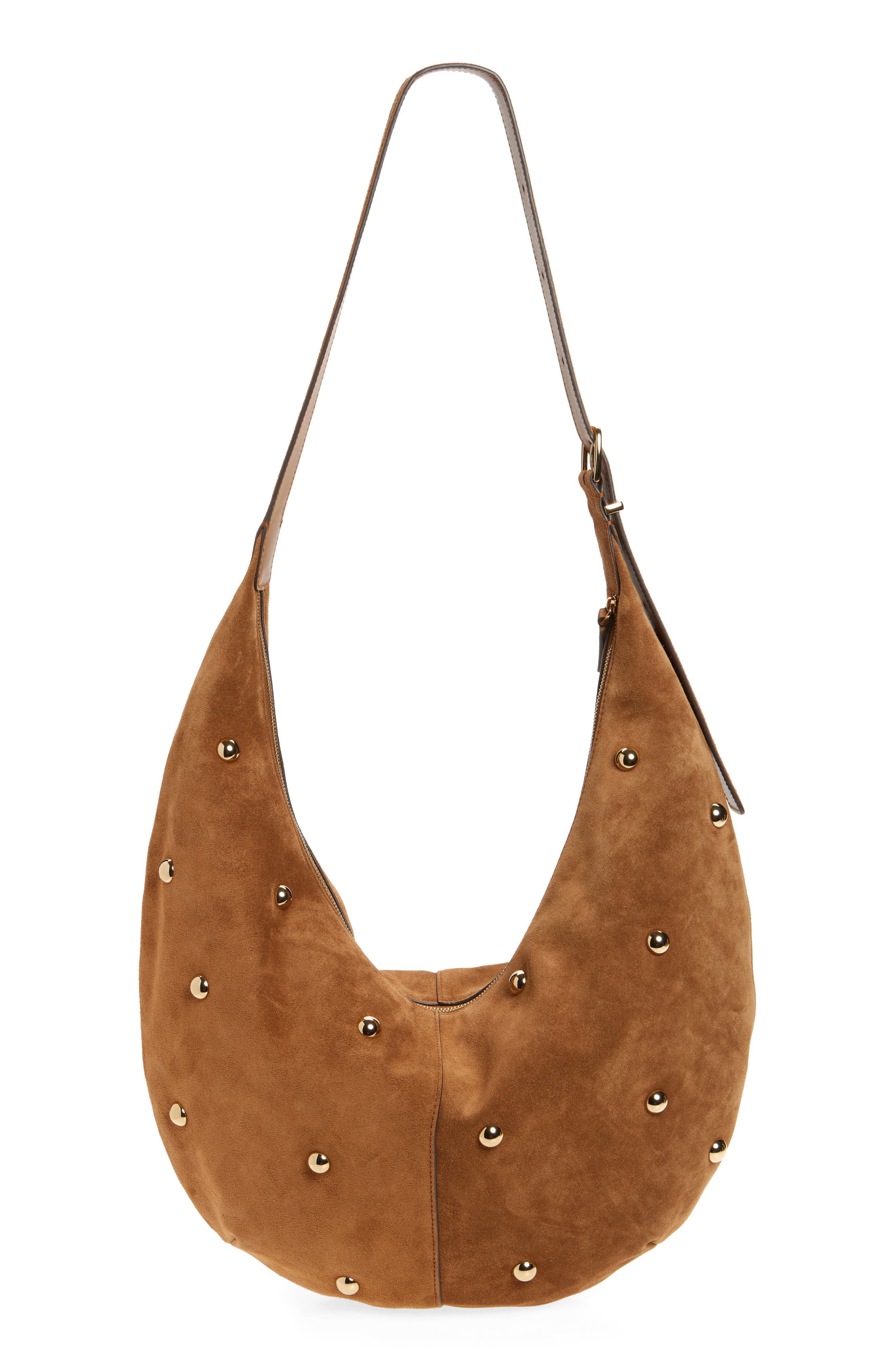 Madewell The Essential Curve Suede Shoulder Bag, Alternate, color, Dried Acorn