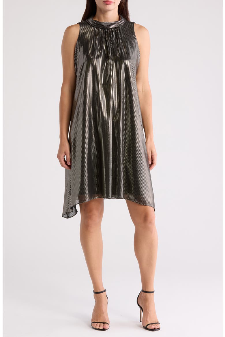 Metallic Sleeveless Trapeze Dress, Main, color, BLACK/GOLD
