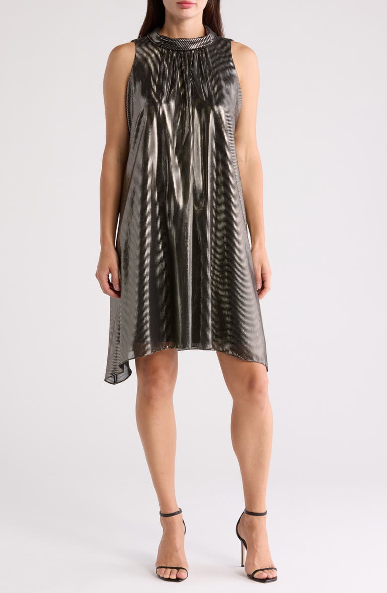 Julia Jordan Metallic Sleeveless Trapeze Dress, Main, color, Black/Gold