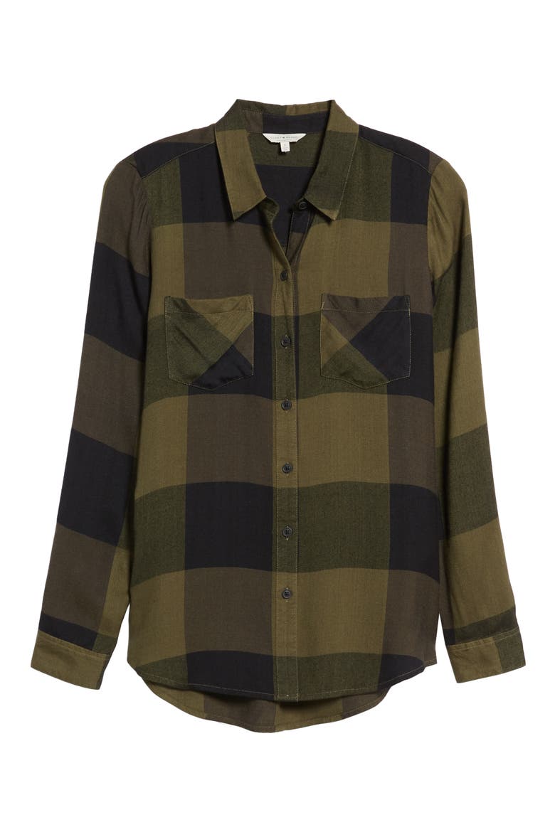 Plaid Button Down Shirt, Alternate, color, OLIVE MULTI