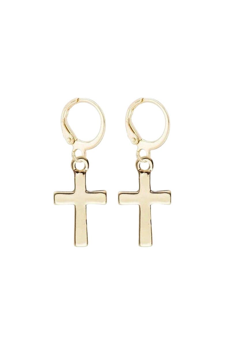 Hollywood Sensation Cross Dangle Earrings, Main, color, Gold