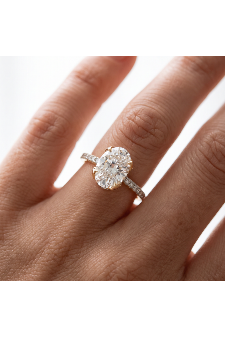 Certified 3 1/2Ct Oval Diamond Mia Engagement Ring Lab Grown Hidden Halo, Alternate, color, 10k White Gold