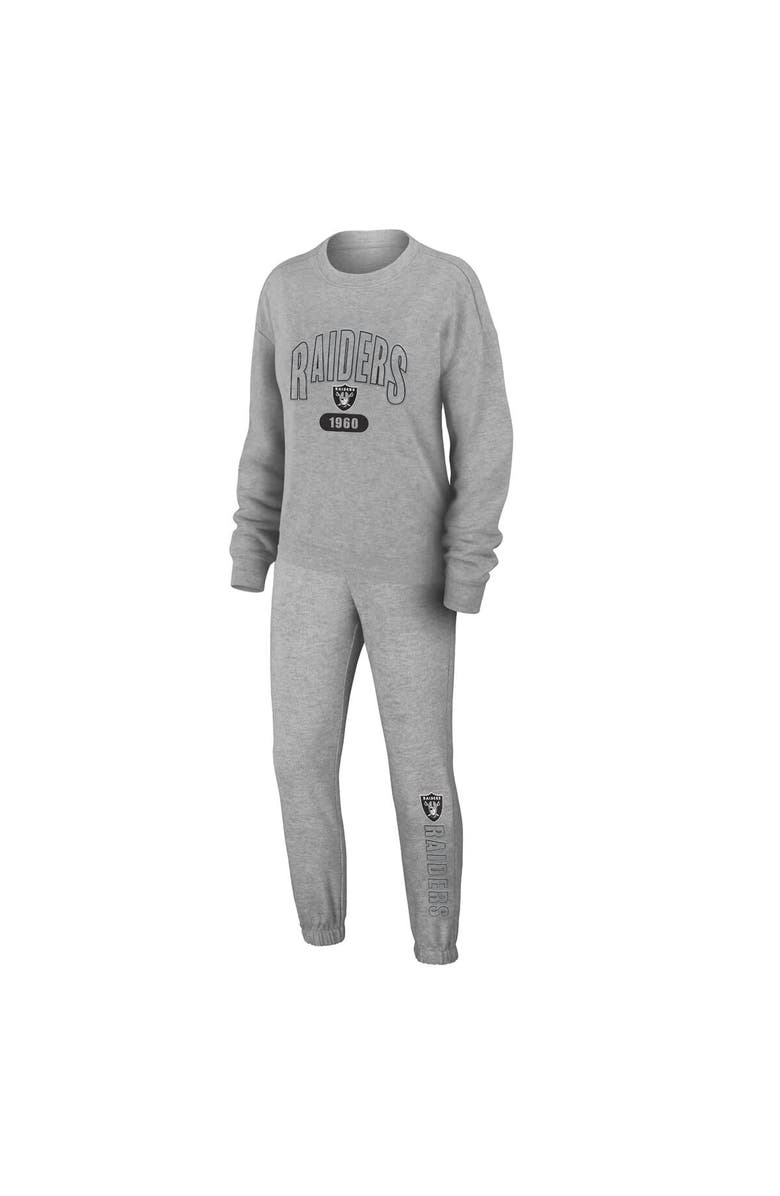 WEAR by Erin Andrews Women's WEAR by Erin Andrews Heather Gray Las Vegas Raiders Plus Size Knitted Tri-Blend Long Sleeve T-Shirt & Pants Lounge Set, Main, color, Heather Gray